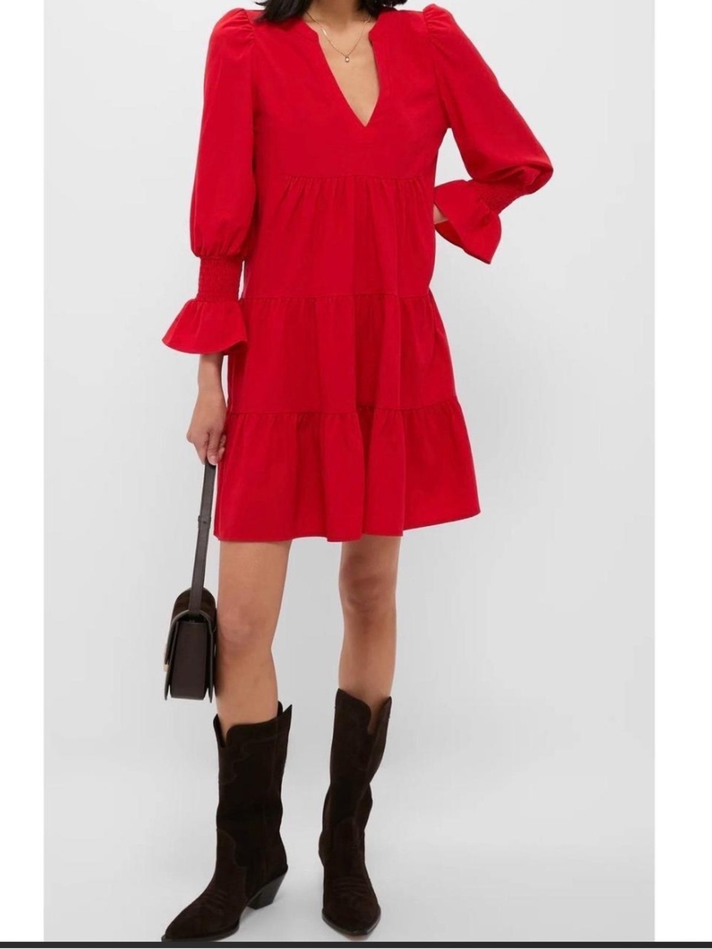 Pomander Place Red Tiered V-Neck Mini Dress Size M